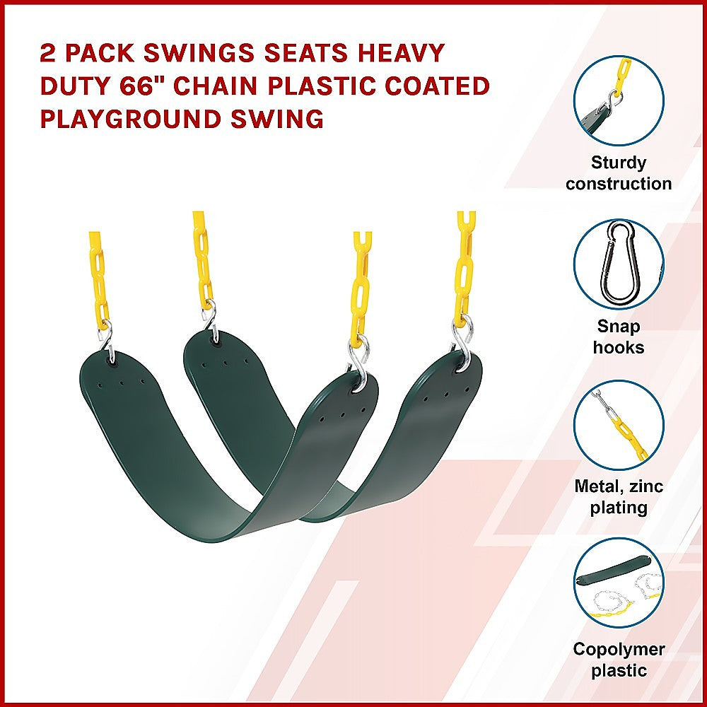 2 Pack Swings Seats Heavy Duty 66 Chain Plastic Coated Playground Swing