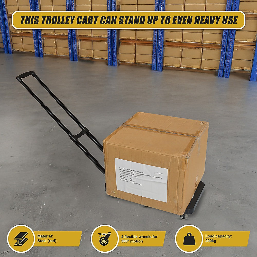 Foldable Hand Flatbed Trolley Cart 6 x 360 Degree Rotating Wheels with Maximum Load 200Kg