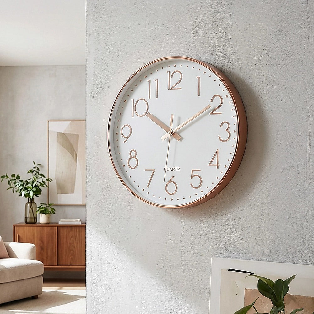 Modern Rose Gold Wall Clock ??Silent Non-Ticking Quartz Battery Operated Design