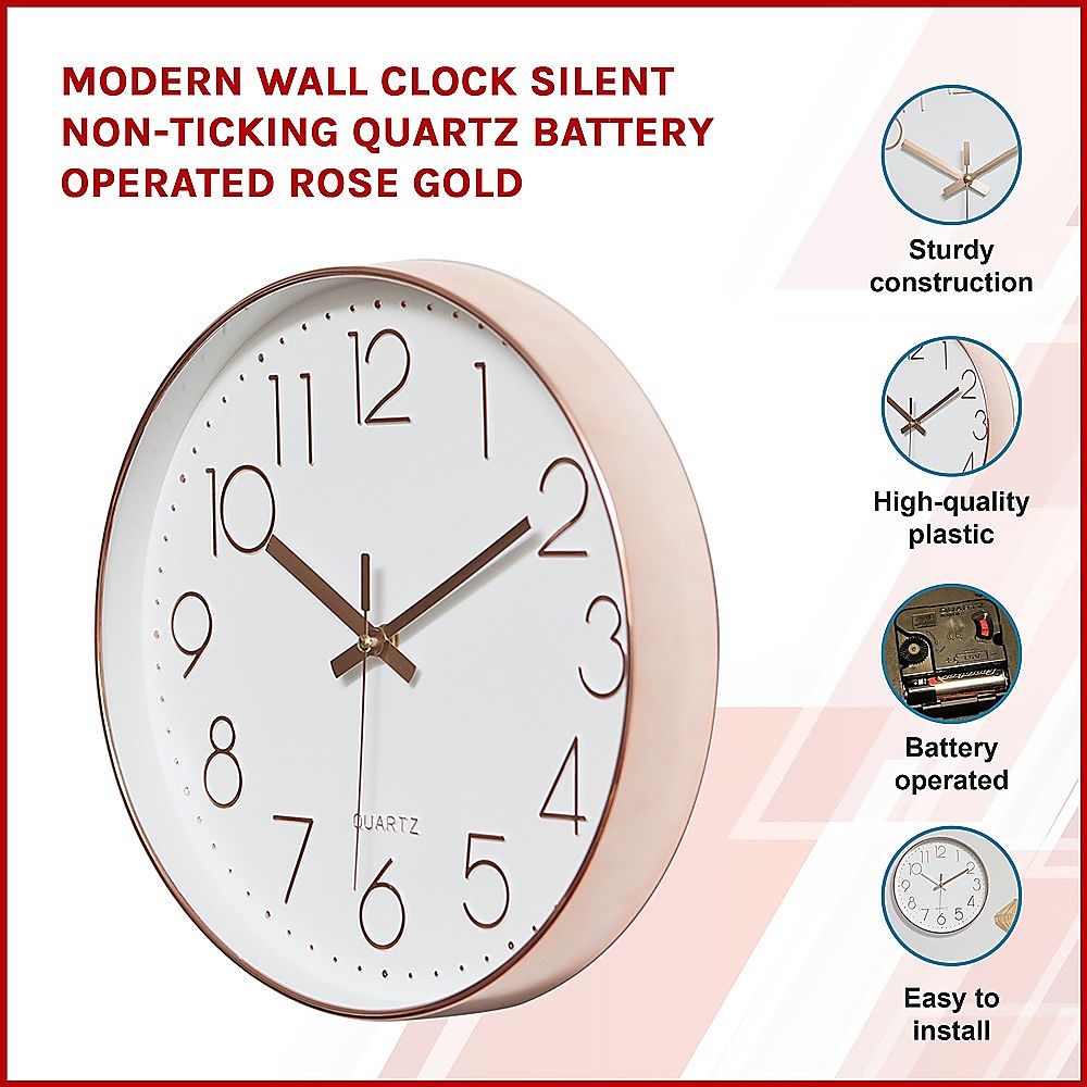 Modern Rose Gold Wall Clock ??Silent Non-Ticking Quartz Battery Operated Design