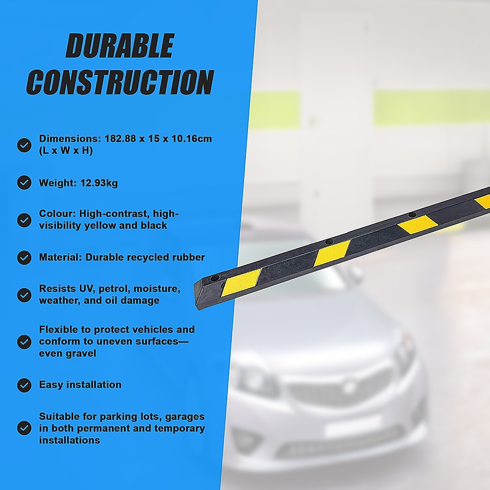 180cm Heavy Duty Rubber Curb Parking Guide Wheel Driveway Stopper Reflective Yellow