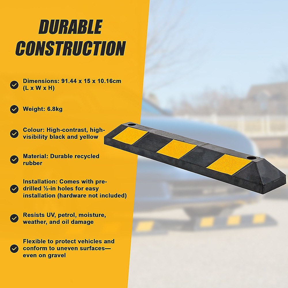 90cm Heavy Duty Rubber Curb Parking Guide Wheel Driveway Stopper Reflective Yellow