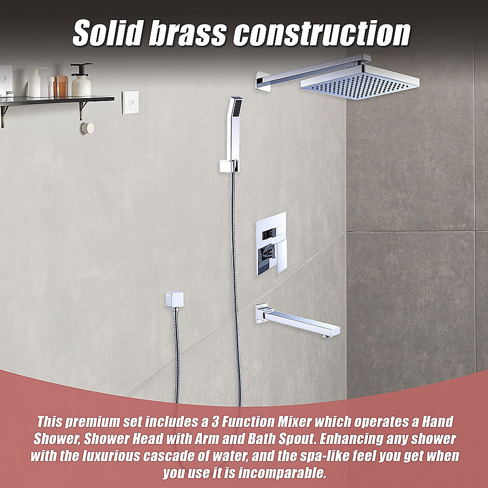 8 Rain Shower Head Straight Wall Arm Mixer Set Wall Bath Spout Outlet Tap