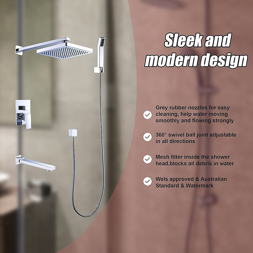 8 Rain Shower Head Straight Wall Arm Mixer Set Wall Bath Spout Outlet Tap