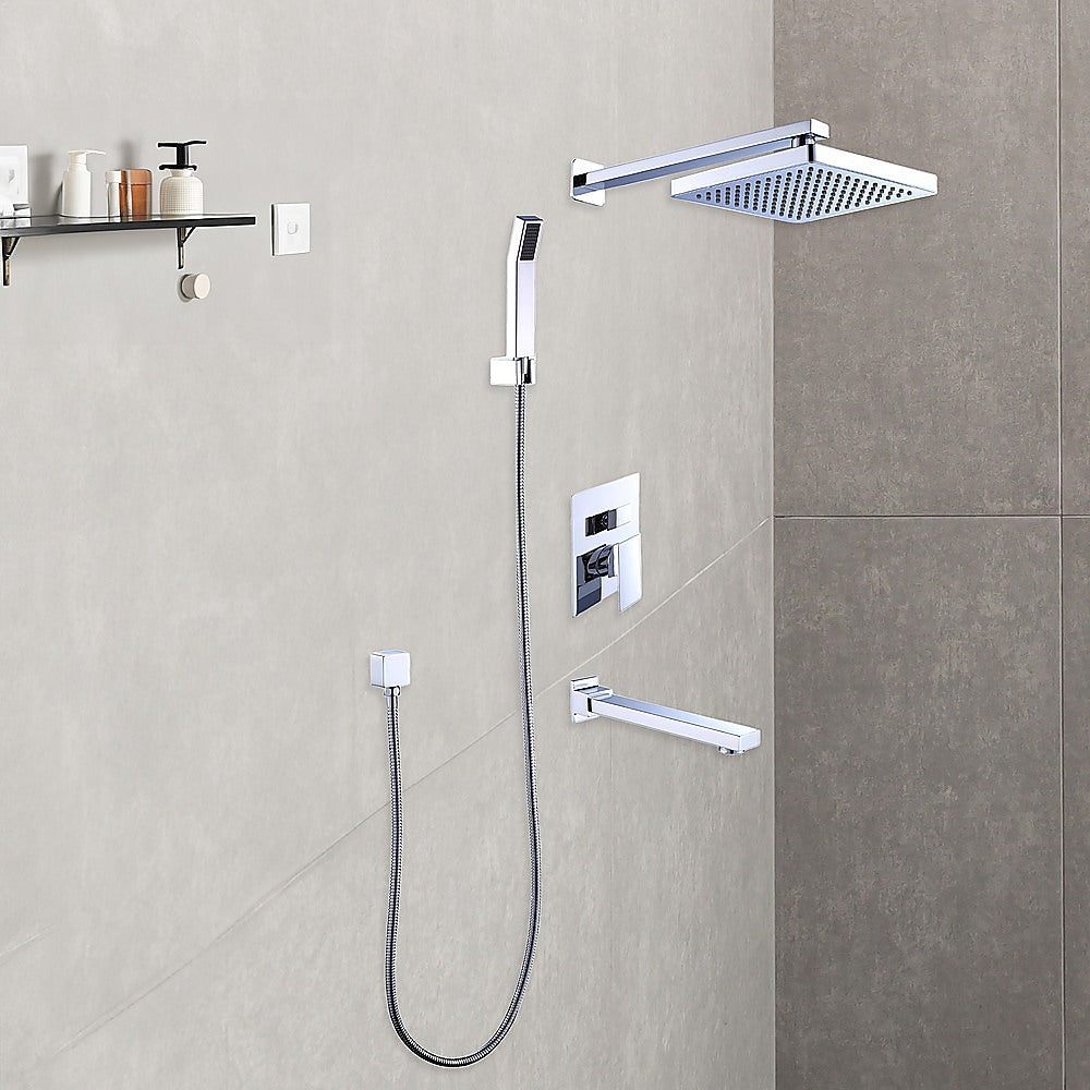 8 Rain Shower Head Straight Wall Arm Mixer Set Wall Bath Spout Outlet Tap