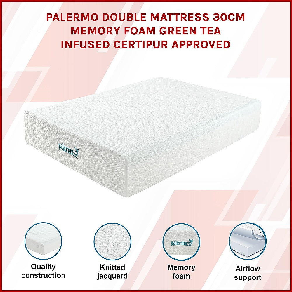 Double 30cm Green Tea Memory Foam Mattress – Cooling Comfort with CertiPUR-US® Certified Foam