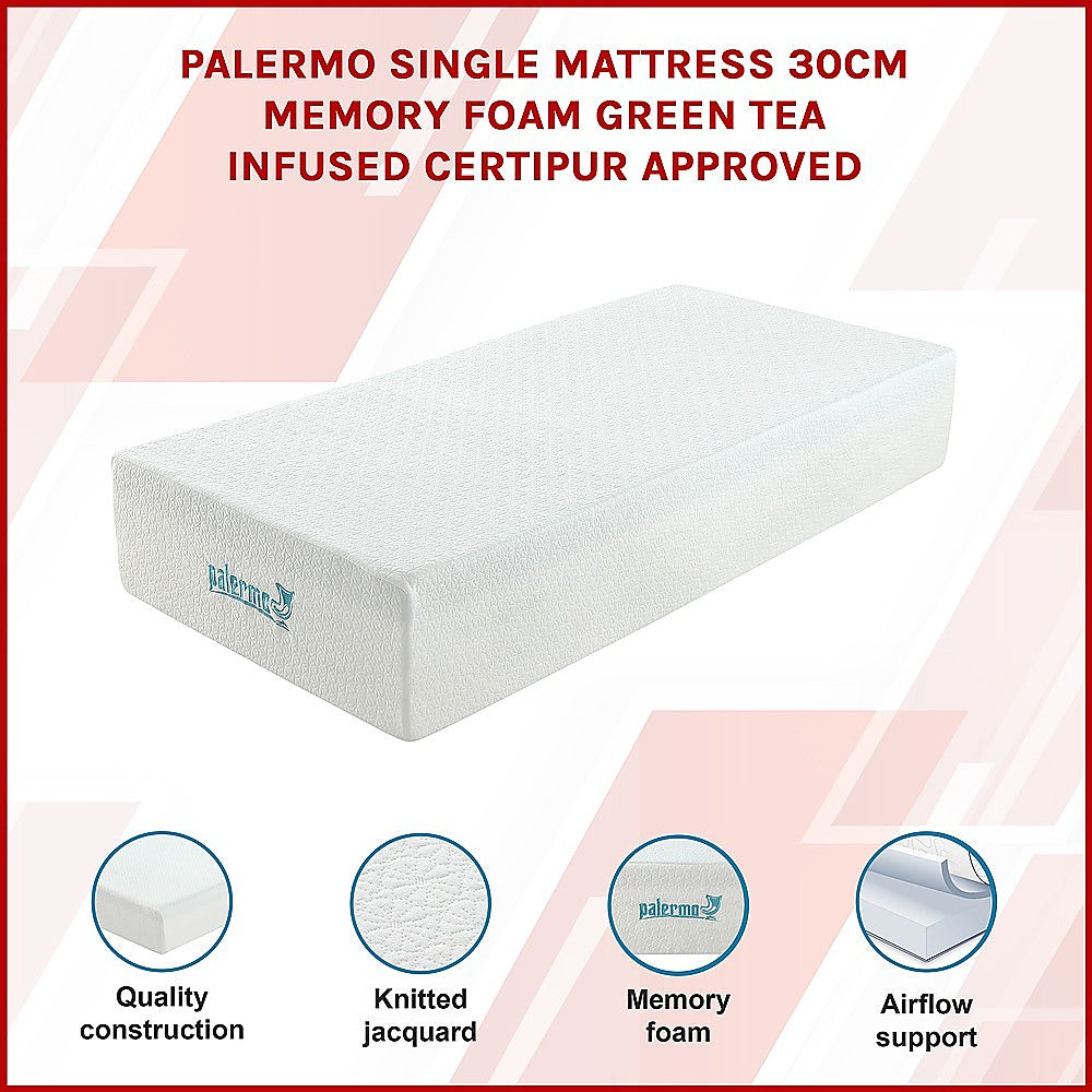 Single 30cm Green Tea Memory Foam Mattress Cooling Comfort with CertiPUR-US® Certified Foam