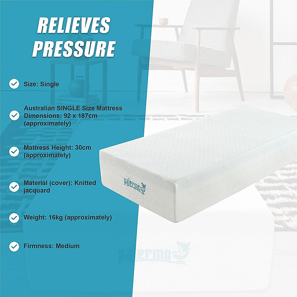 Single 30cm Green Tea Memory Foam Mattress Cooling Comfort with CertiPUR-US® Certified Foam