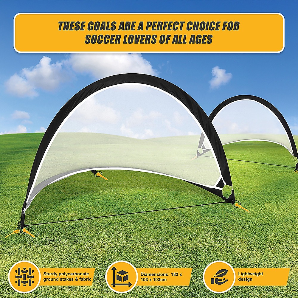 Pair of Soccer Football Goals 180cm Pop Up Portable Quick Set Up