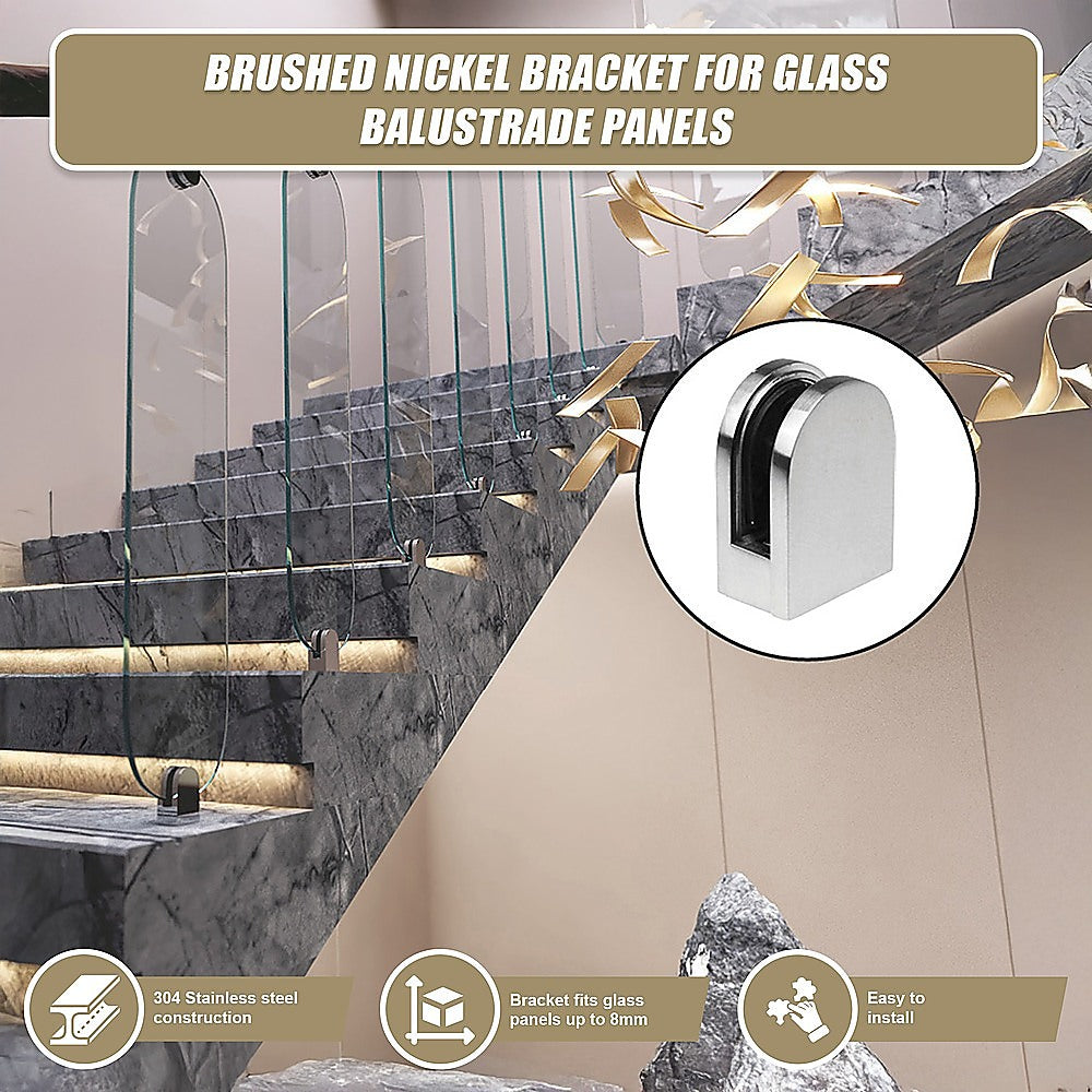 Brushed Nickel Bracket for Glass Balustrade Panels - Set of 2
