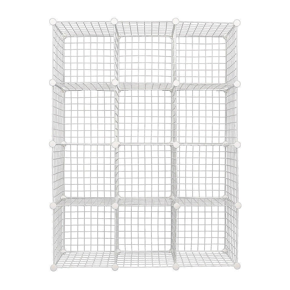 12 Cube Wire Grid Organiser Bookcase Storage Cabinet Wardrobe Closet White