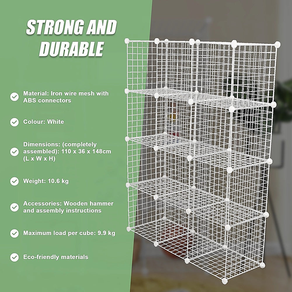 12 Cube Wire Grid Organiser Bookcase Storage Cabinet Wardrobe Closet White
