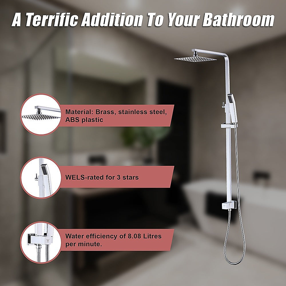 WELS 8 Rain Shower Head Set Square Dual Heads Faucet High Pressure Hand Held