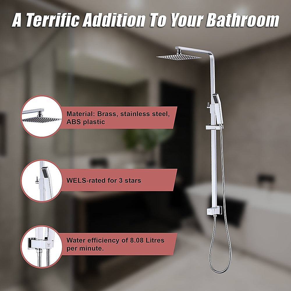 WELS 8 Rain Shower Head Set Square Dual Heads Faucet High Pressure With Mixer