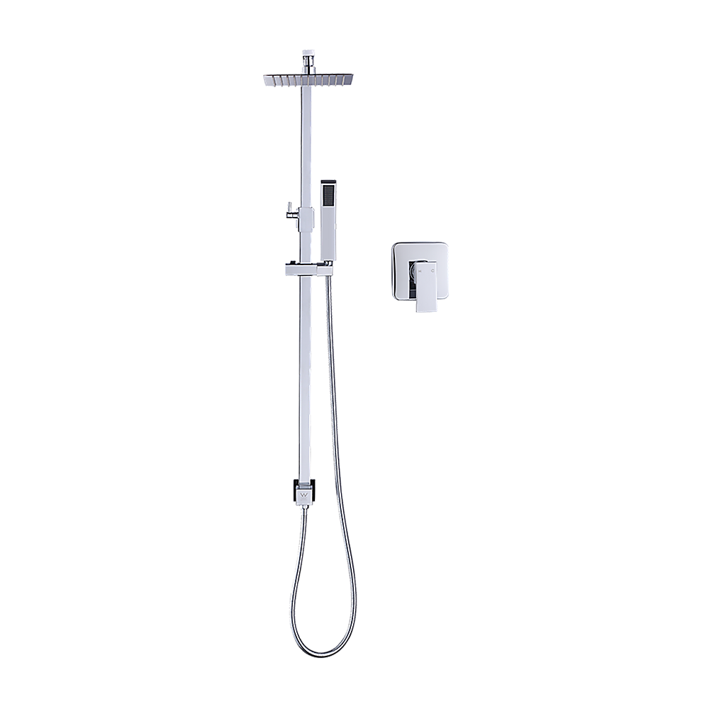 WELS 8 Rain Shower Head Set Square Dual Heads Faucet High Pressure With Mixer