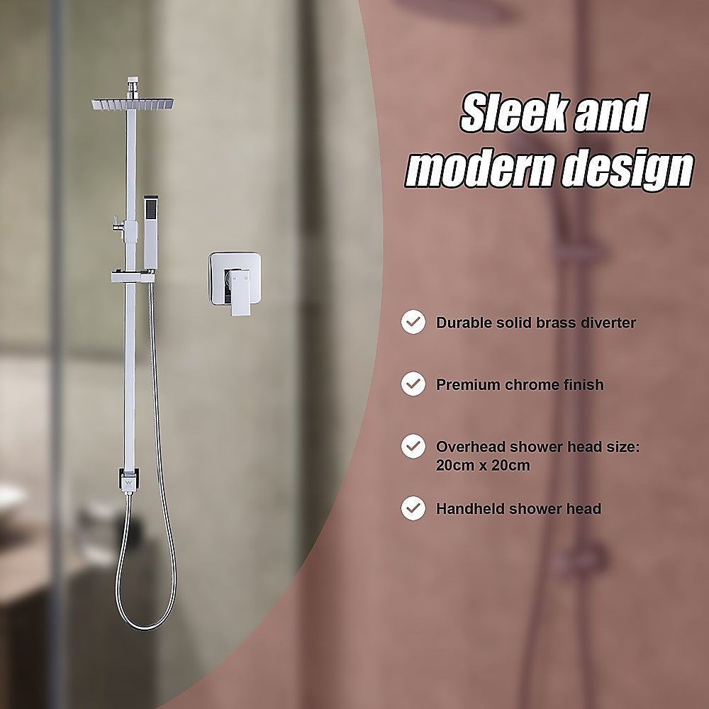 WELS 8 Rain Shower Head Set Square Dual Heads Faucet High Pressure With Mixer