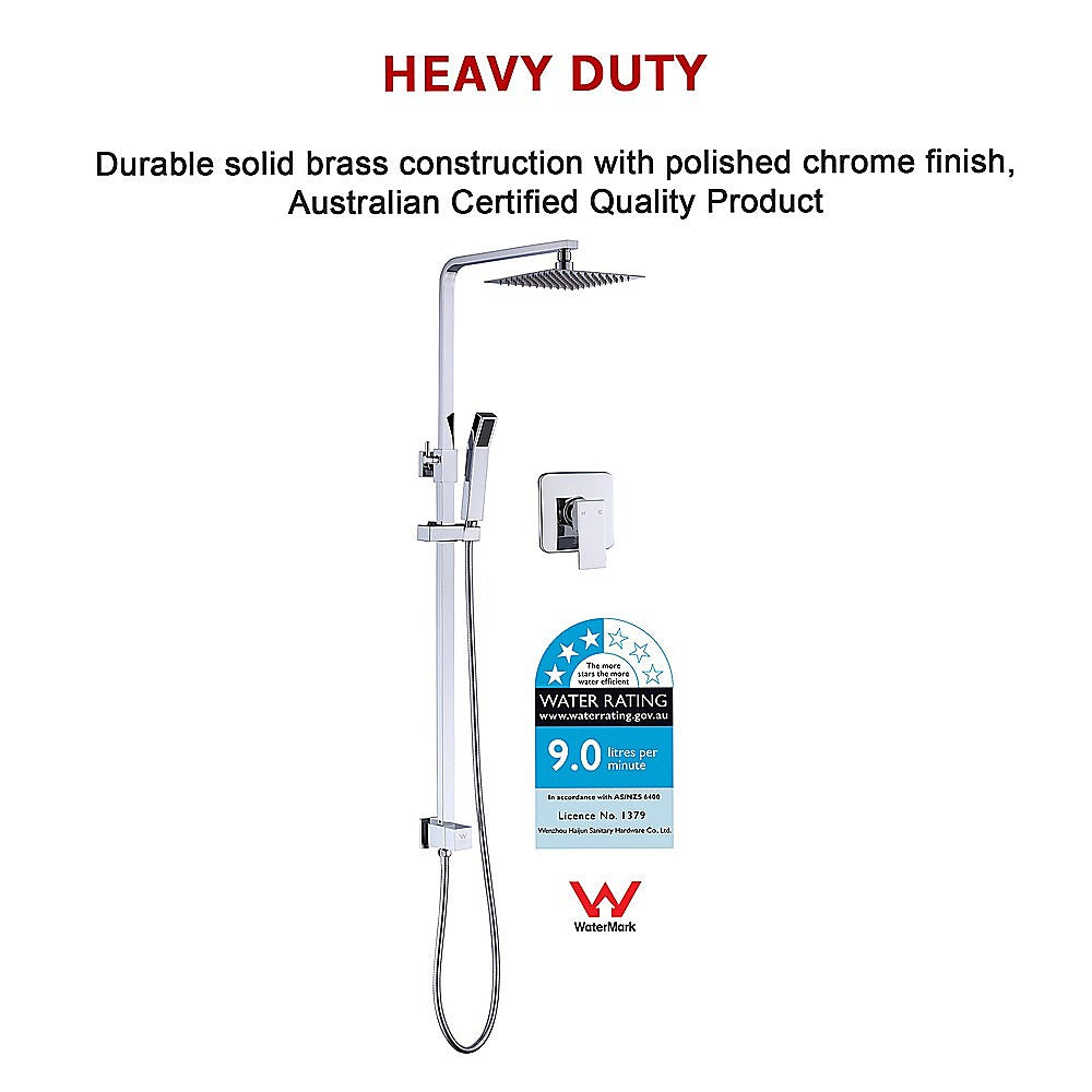 WELS 8 Rain Shower Head Set Square Dual Heads Faucet High Pressure With Mixer