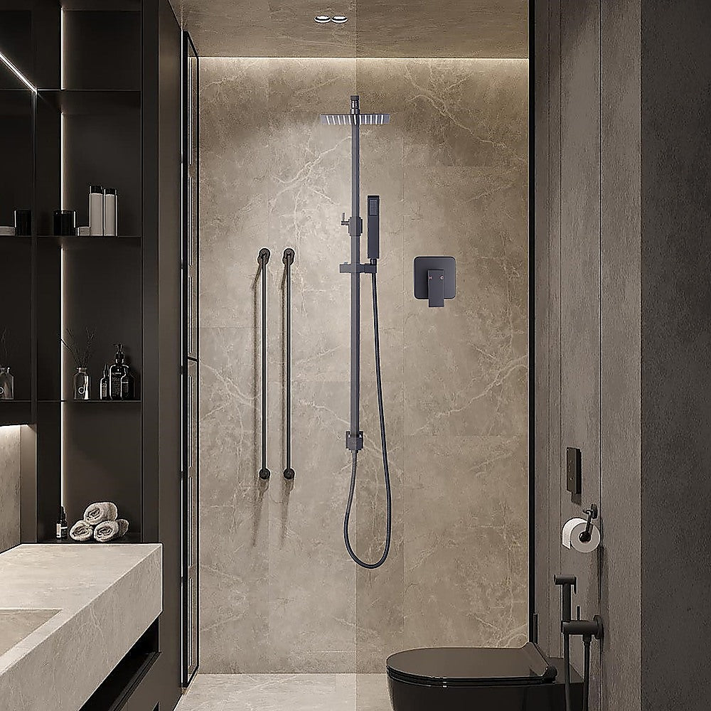 WELS 8 Rain Shower Head Set Square Dual Heads Faucet High Pressure With Mixer