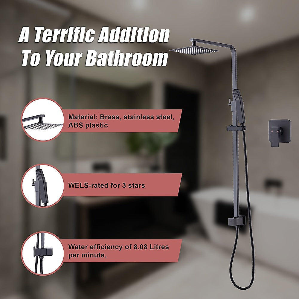 WELS 8 Rain Shower Head Set Square Dual Heads Faucet High Pressure With Mixer