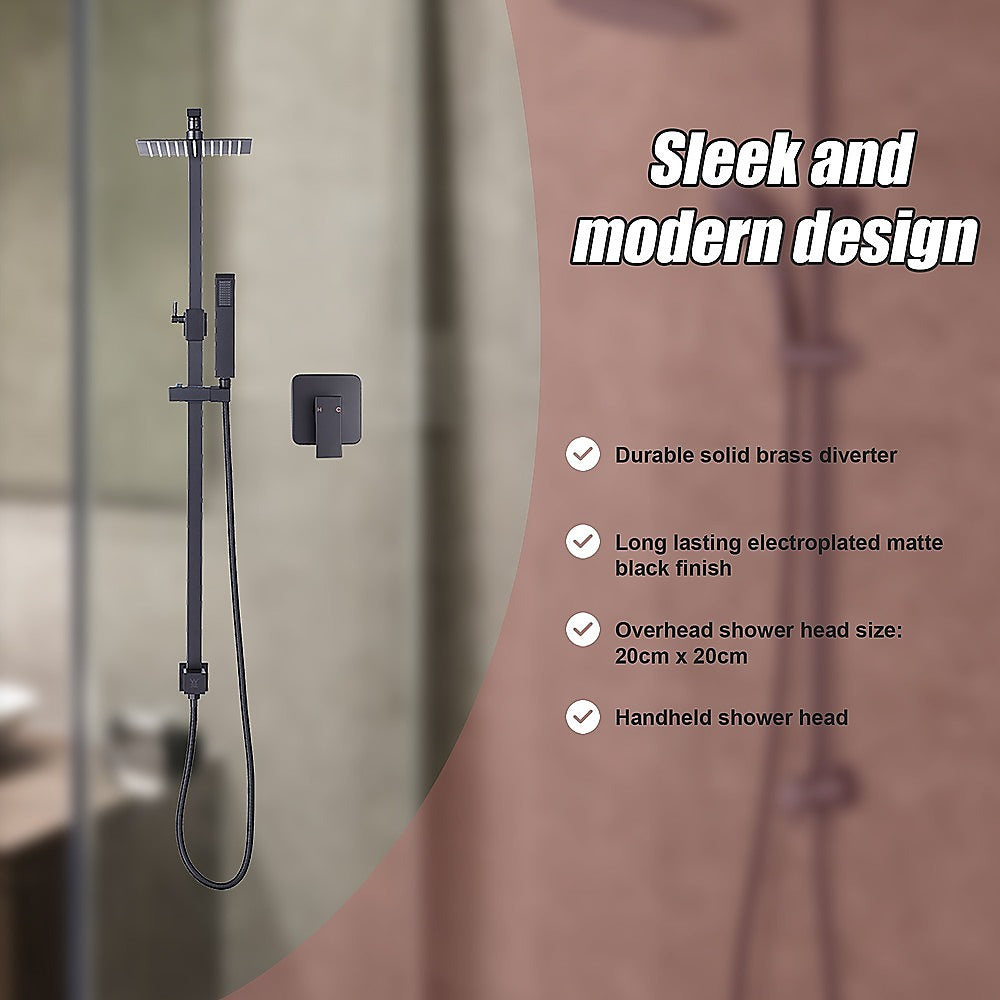 WELS 8 Rain Shower Head Set Square Dual Heads Faucet High Pressure With Mixer