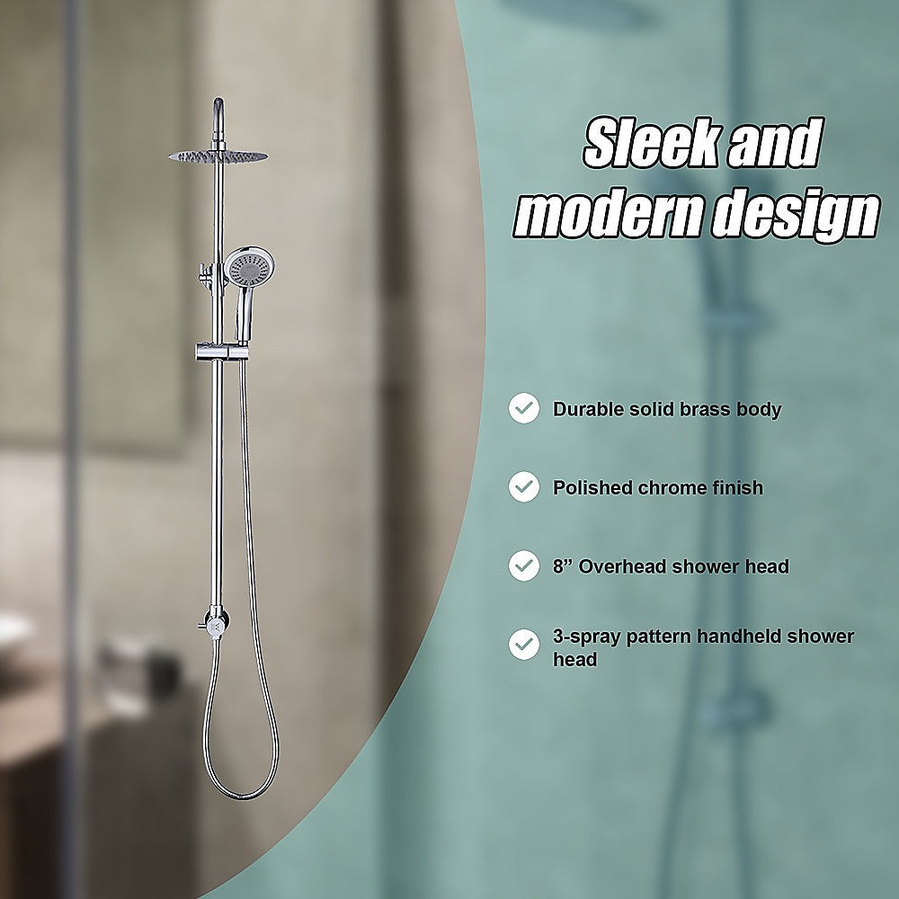 WELS 8 Rain Shower Head Set Rounded Dual Heads Faucet High Pressure Hand Held