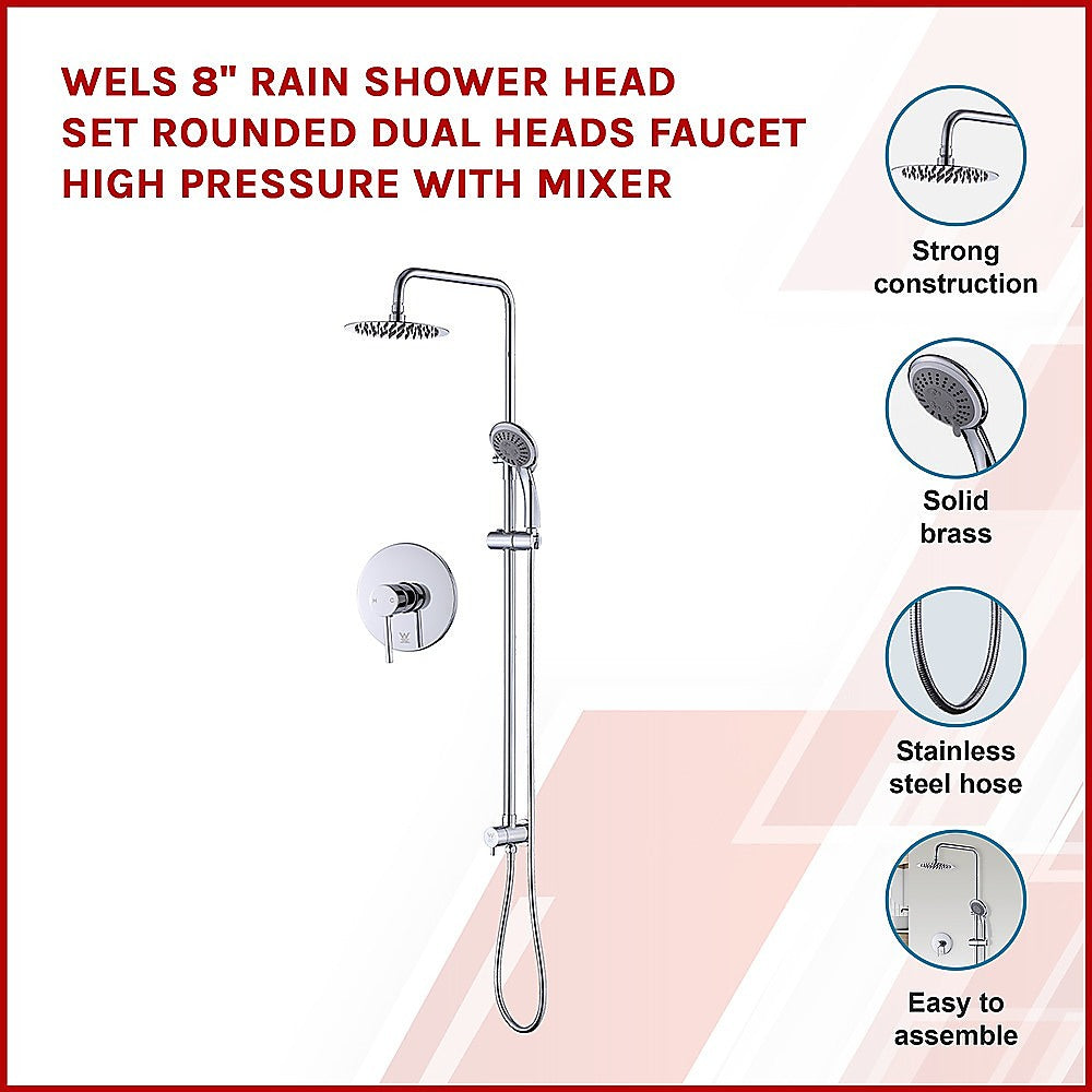 WELS 8 Rain Shower Head Set Rounded Dual Heads Faucet High Pressure With Mixer