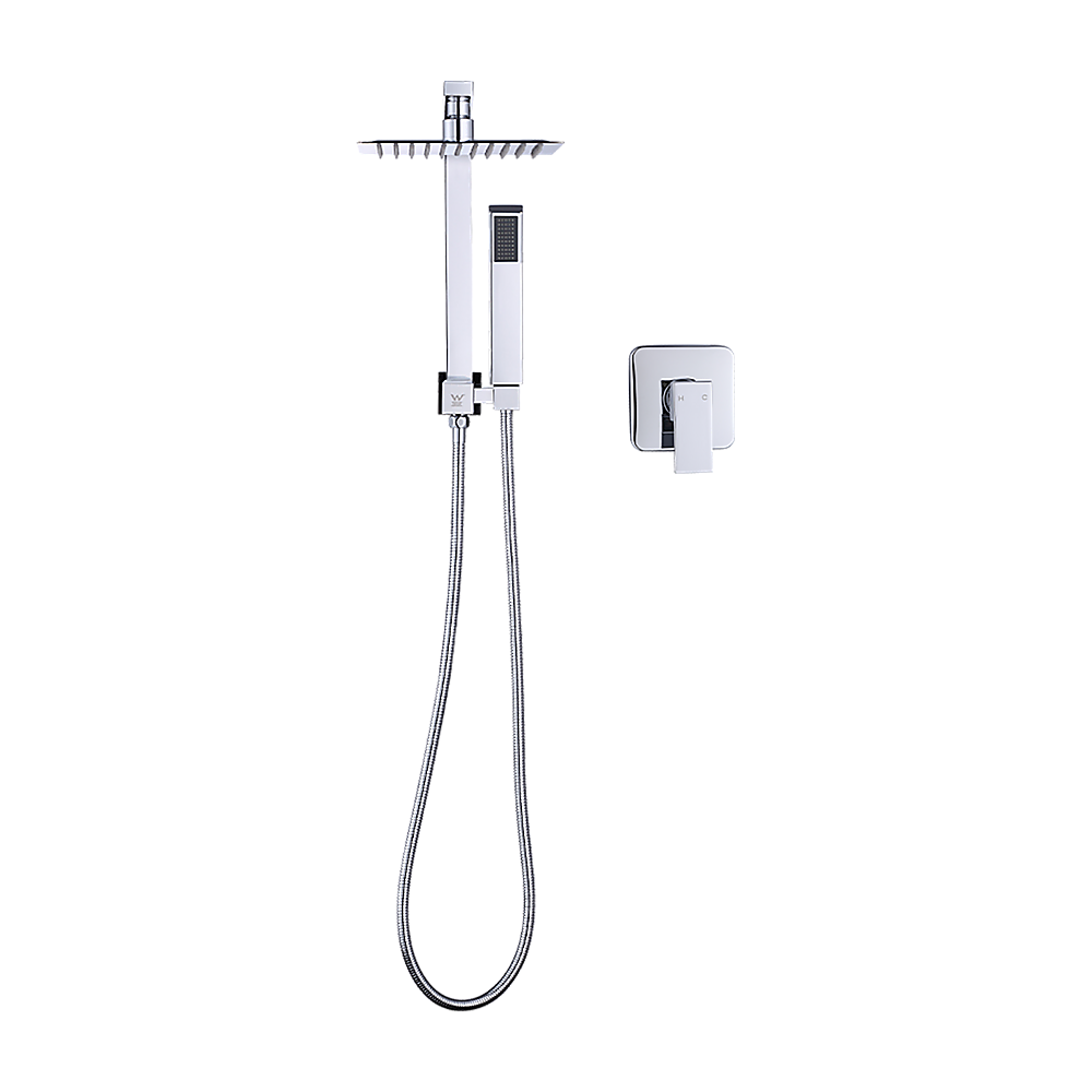 WELS 8 Rain Shower Head Set Square Dual Heads Faucet High Pressure With Mixer
