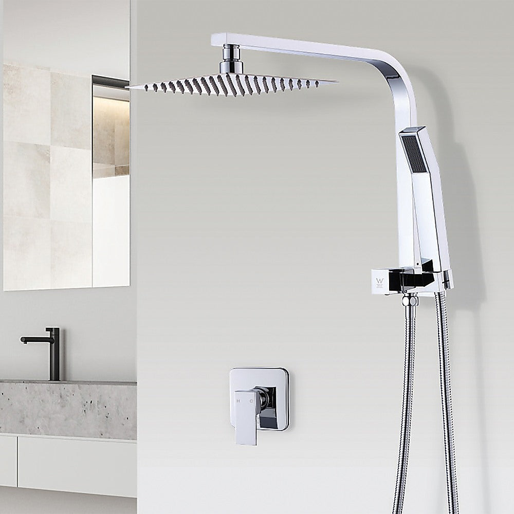 WELS 8 Rain Shower Head Set Square Dual Heads Faucet High Pressure With Mixer