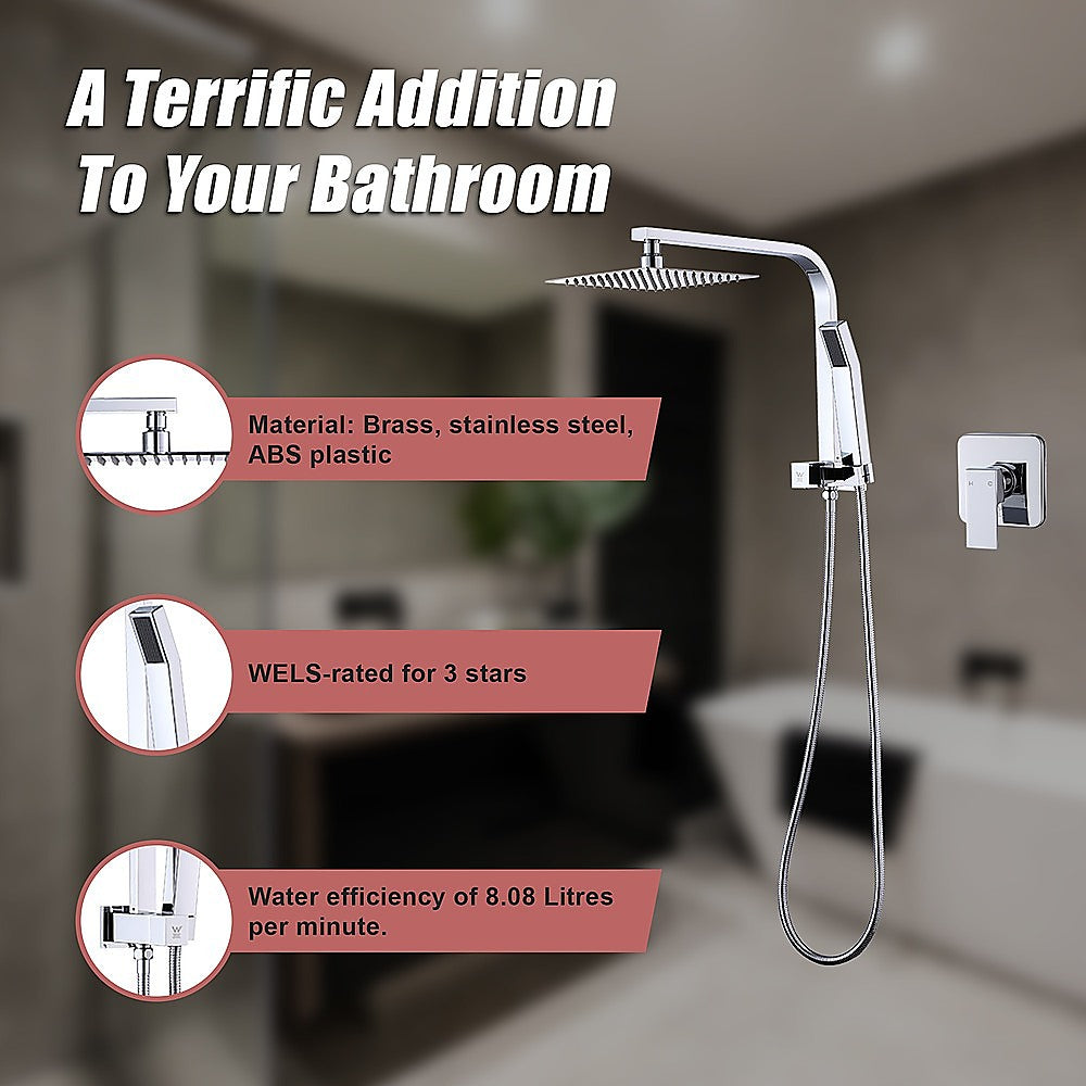 WELS 8 Rain Shower Head Set Square Dual Heads Faucet High Pressure With Mixer