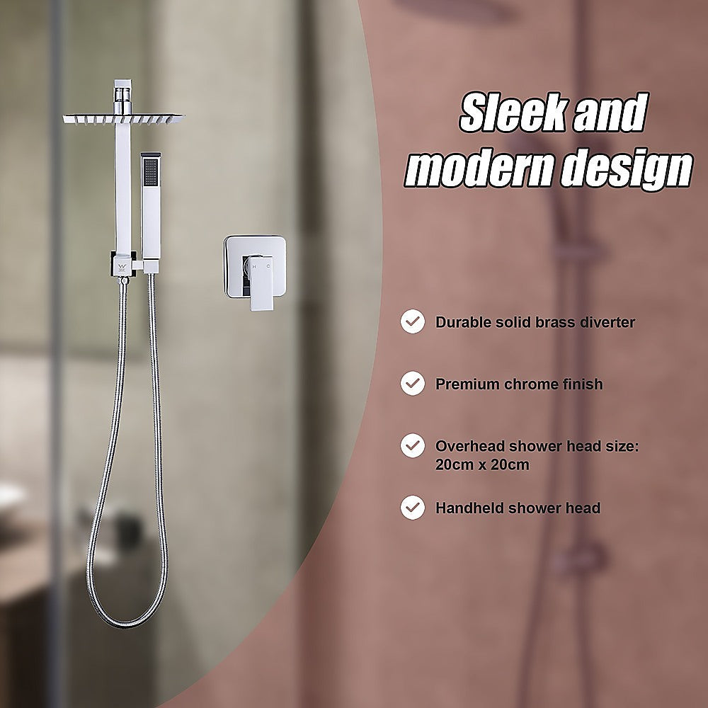 WELS 8 Rain Shower Head Set Square Dual Heads Faucet High Pressure With Mixer