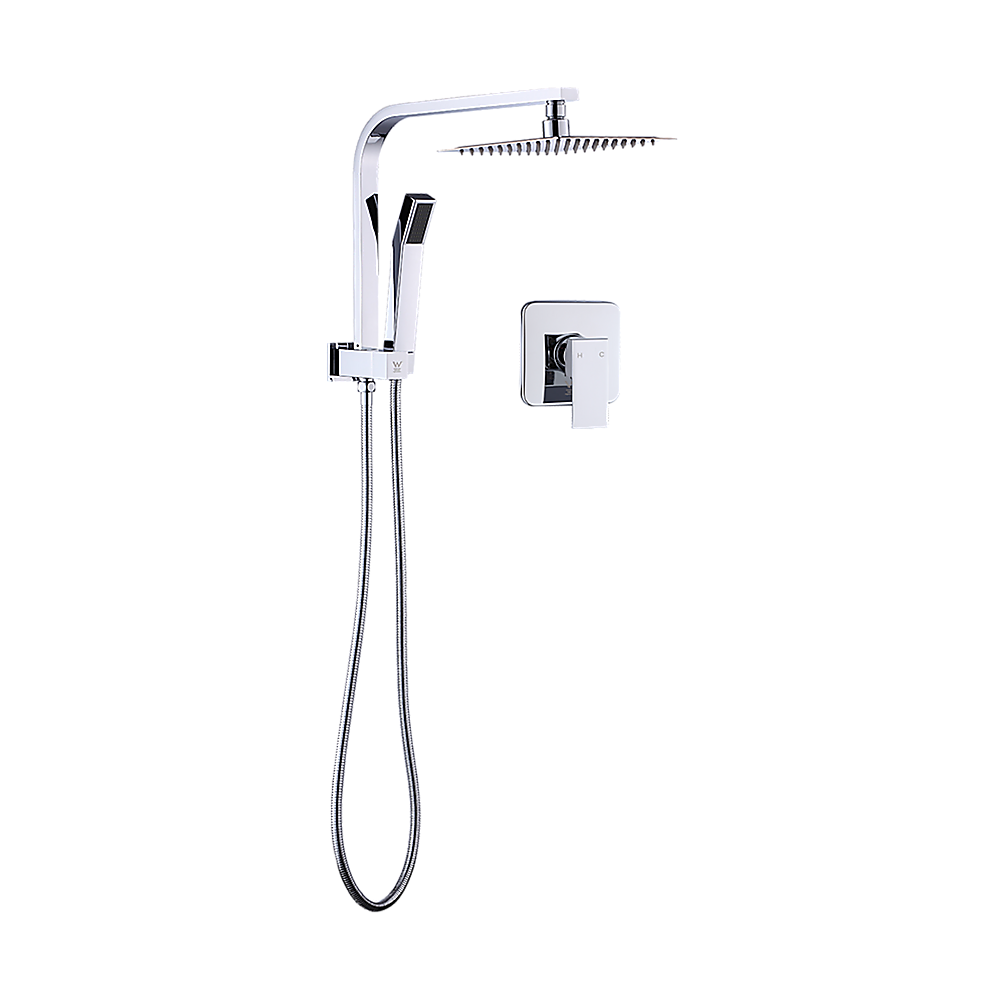 WELS 8 Rain Shower Head Set Square Dual Heads Faucet High Pressure With Mixer