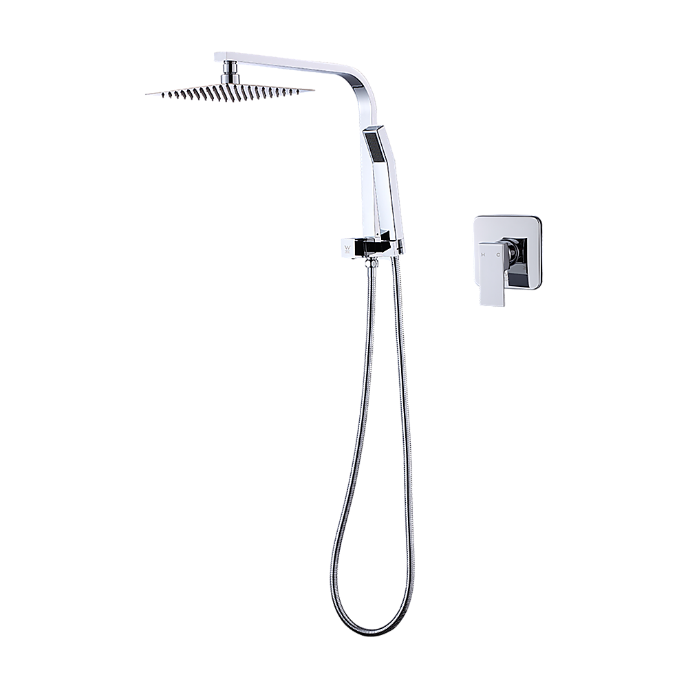 WELS 8 Rain Shower Head Set Square Dual Heads Faucet High Pressure With Mixer