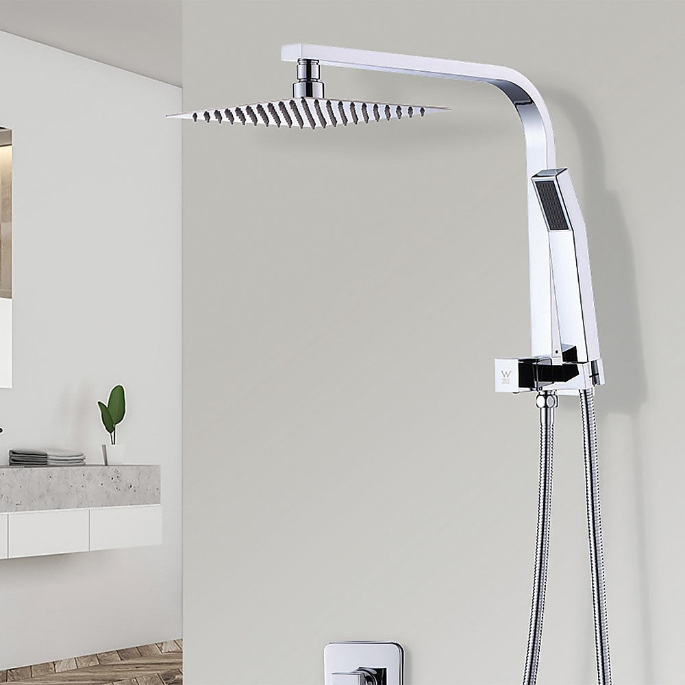 WELS 8 Rain Shower Head Set Square Dual Heads Faucet High Pressure Hand Held