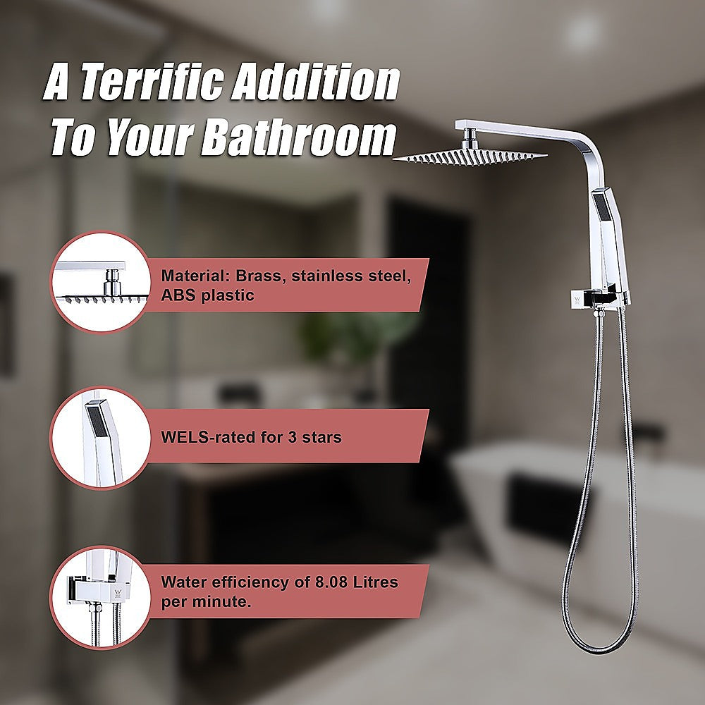 WELS 8 Rain Shower Head Set Square Dual Heads Faucet High Pressure Hand Held