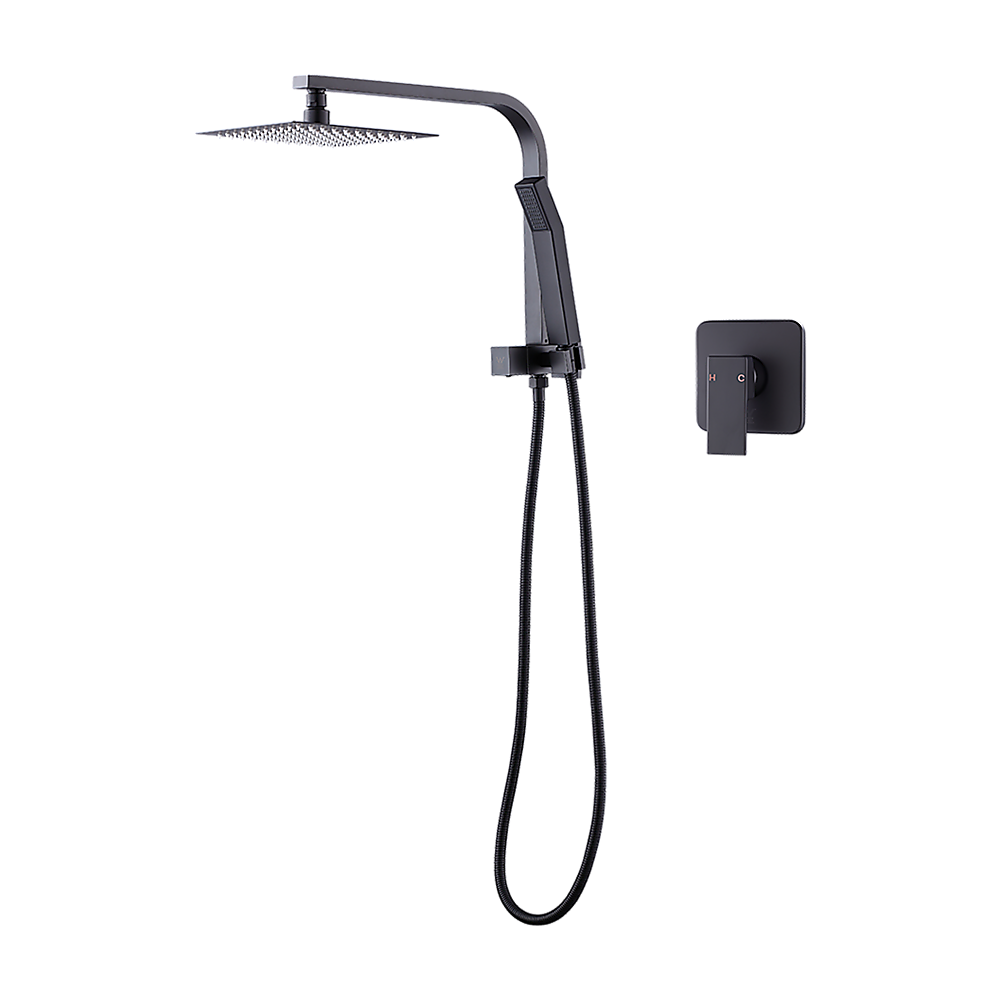 WELS 8 Rain Shower Head Set Square Dual Heads Faucet High Pressure With Mixer