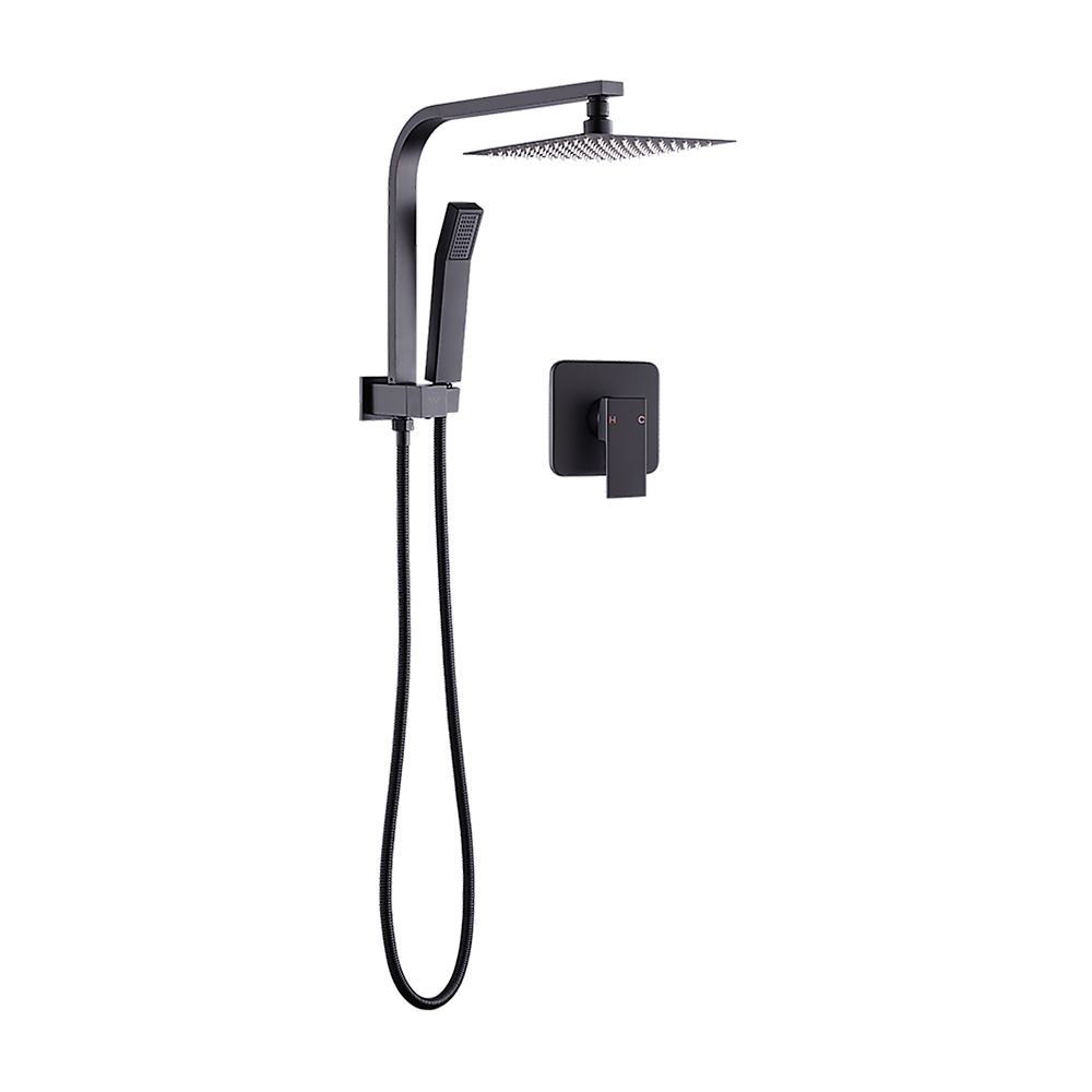 WELS 8 Rain Shower Head Set Square Dual Heads Faucet High Pressure With Mixer
