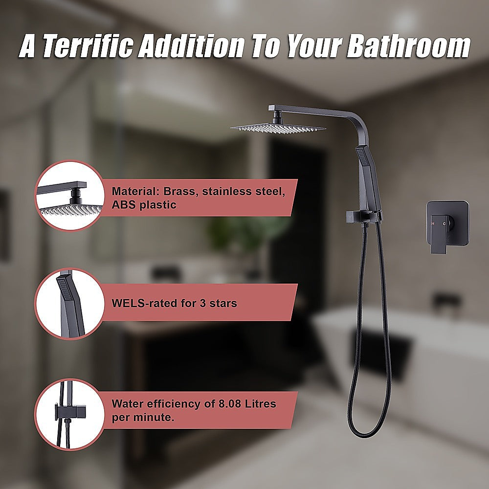 WELS 8 Rain Shower Head Set Square Dual Heads Faucet High Pressure With Mixer