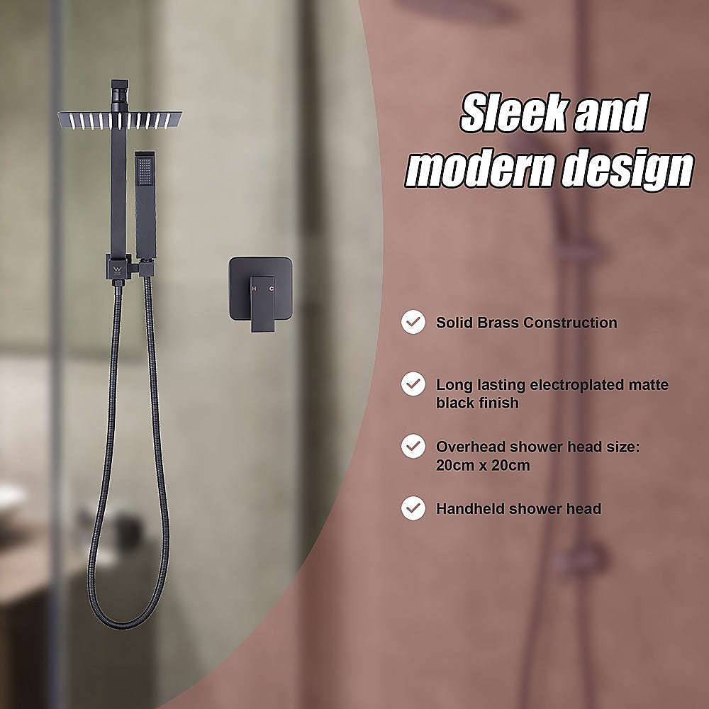 WELS 8 Rain Shower Head Set Square Dual Heads Faucet High Pressure With Mixer