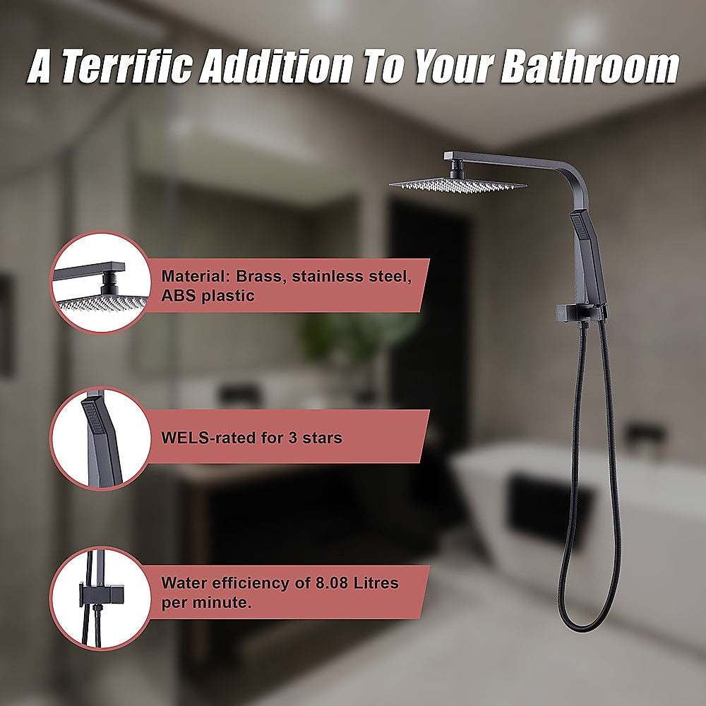 WELS 8 Rain Shower Head Set Square Dual Heads Faucet High Pressure Hand Held