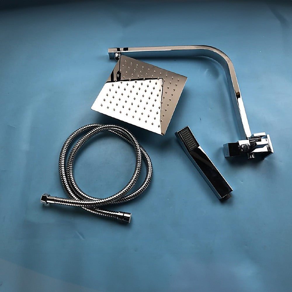 WELS 8 Rain Shower Head Set Square Dual Heads Faucet High Pressure Hand Held