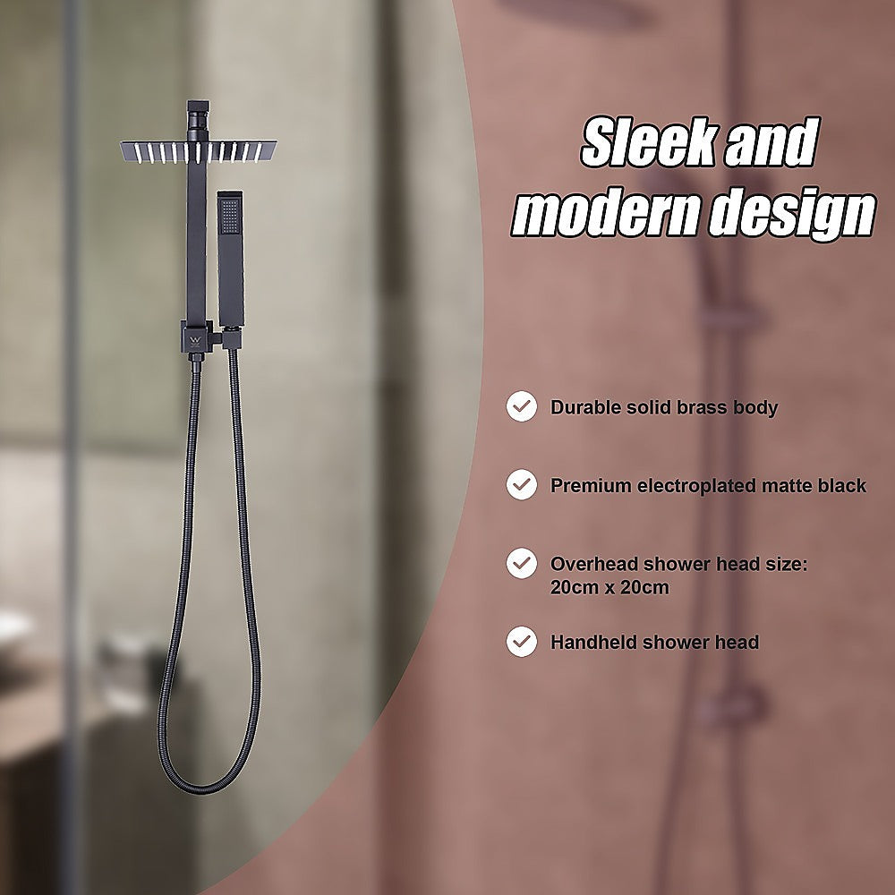 WELS 8 Rain Shower Head Set Square Dual Heads Faucet High Pressure Hand Held