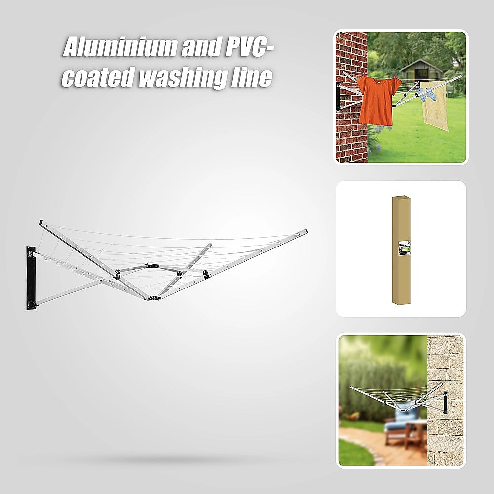 26m 5 Arm Wall Hang Mountable Clothes Airer Dryer Washing Line Bathroom Kitchen