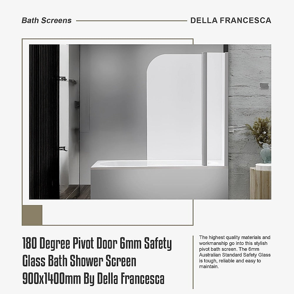 180 Degree Pivot Door 6mm Safety Glass Bath Shower Screen 900x1400mm By Della Francesca