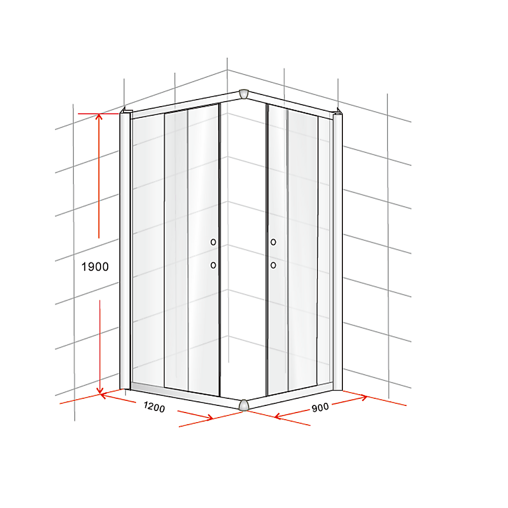 1200 x 900mm Sliding Door Nano Safety Glass Shower Screen By Della Francesca