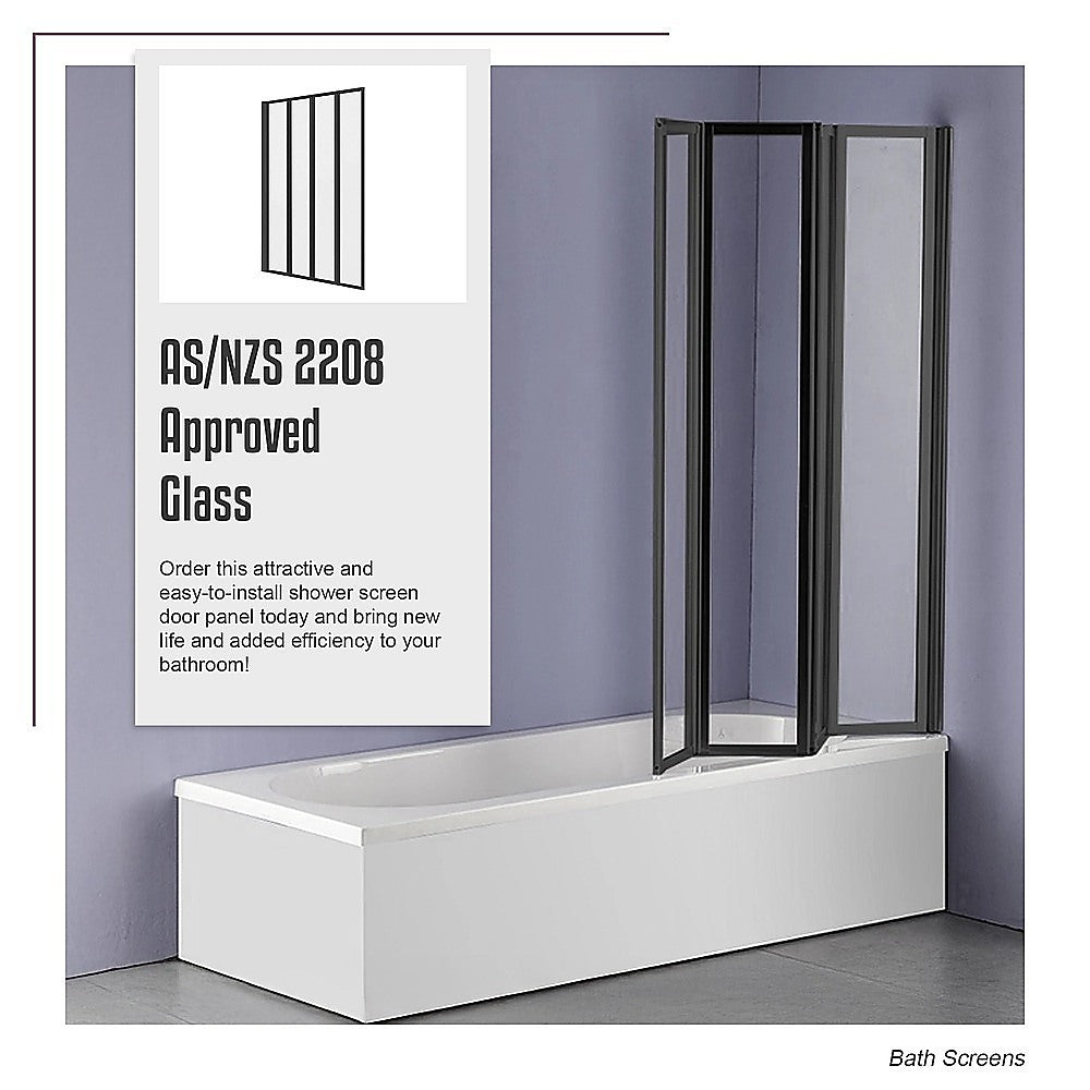 4 Fold Black Folding Bath Shower Screen Door Panel 1000 x 1400mm