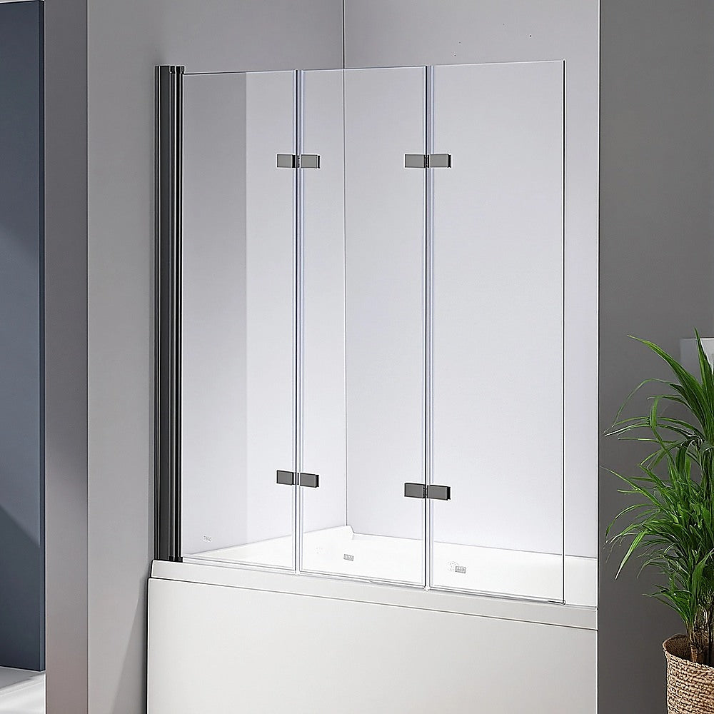 3 Fold Black Folding Bath Shower Screen Door Panel 1300mm x 1400mm