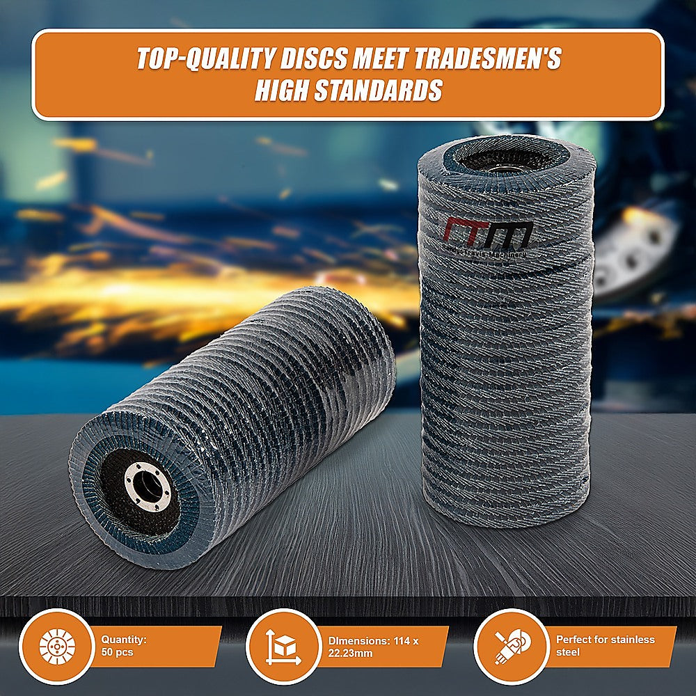 50x Pack Premium Zirconia Flap Disc Sanding Grinding 115mm 4.5 40 Grit