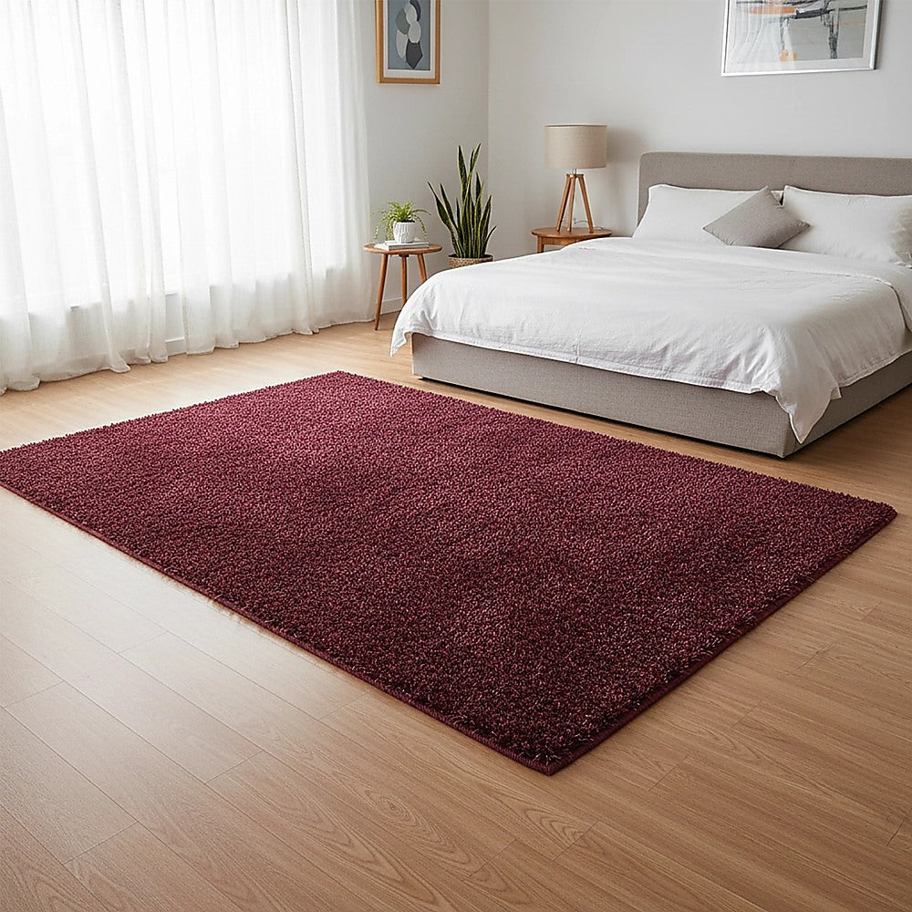 230x160cm Floor Rugs Large Shaggy Rug Area Carpet Bedroom Living Room Mat - Burgundy