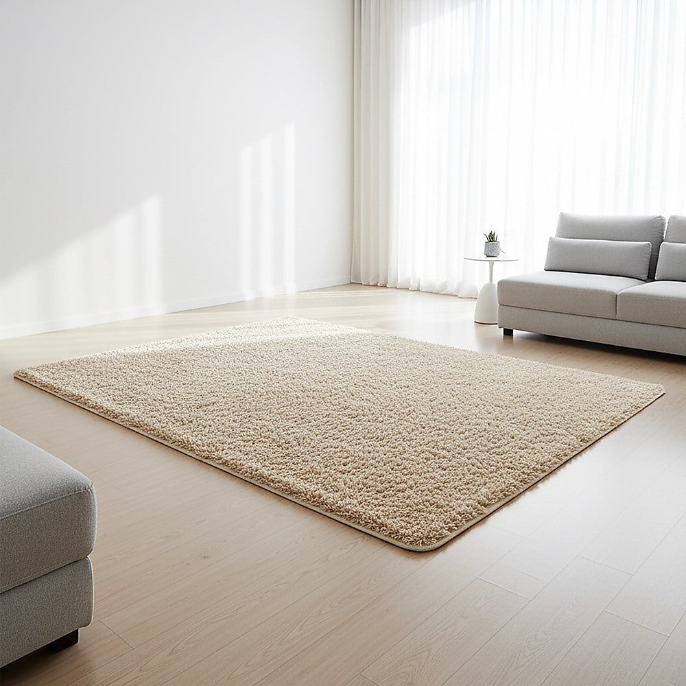 200x140cm Floor Rugs Large Shaggy Rug Area Carpet Bedroom Living Room Mat - Beige