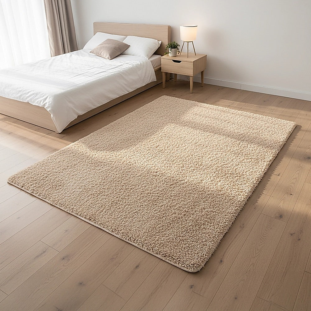 200x140cm Floor Rugs Large Shaggy Rug Area Carpet Bedroom Living Room Mat - Beige